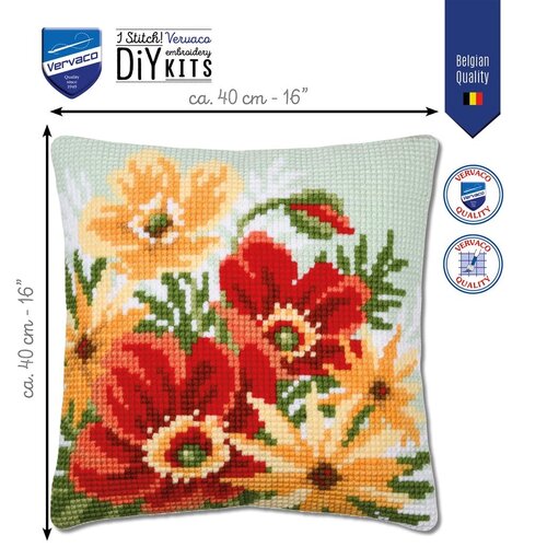 Vervaco Vervaco borduur kussen Klaprozen boeket 40 x 40 cm PN-0201070