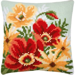 Vervaco Vervaco borduur kussen Klaprozen boeket 40 x 40 cm PN-0201070