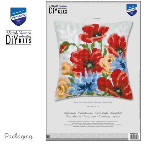 Vervaco Vervaco borduur kussen Klaprozen boeket 40 x 40 cm PN-0201075