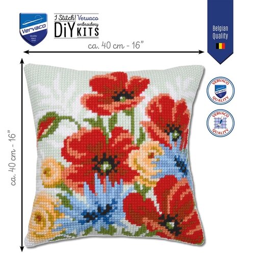 Vervaco Vervaco borduur kussen Klaprozen boeket 40 x 40 cm PN-0201075