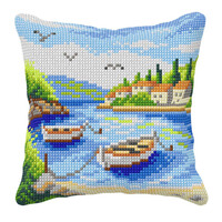 Borduur kussen Boats 40 x 40 cm