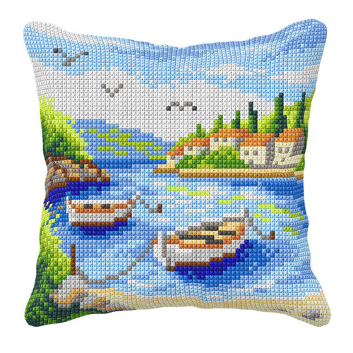 Orchidea Borduur kussen Boats 40 x 40 cm
