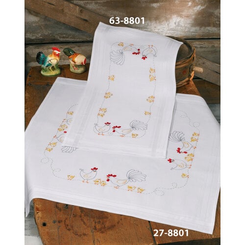 Permin Permin borduurpakket tafelkleed Chickenfamily 80 x 80 cm