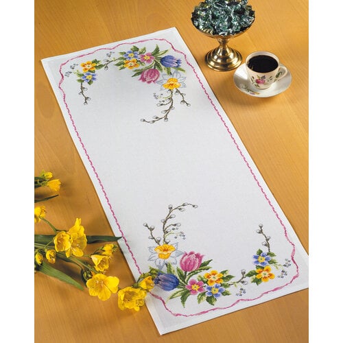 Permin Permin tafelloper Voorjaarsbloemen 34 x 88 cm