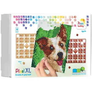 PixelHobby Pixelhobby XL Geschenkverpakking 4 basisplaten Vrolijke Hondje