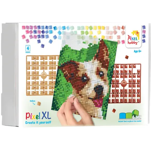 PixelHobby Pixelhobby XL Geschenkverpakking 4 basisplaten Vrolijke Hondje