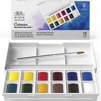 Winsor & Newton Cotman Aquarelverf Pocket Box 12 halve napjes + 1 penseel