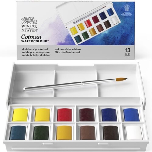 Cotman Winsor & Newton Cotman Aquarelverf Pocket Box 12 halve napjes + 1 penseel Cotman Winsor & Newton Cotman Aquarelverf Pocket Box 12 halve napjes + 1 penseel