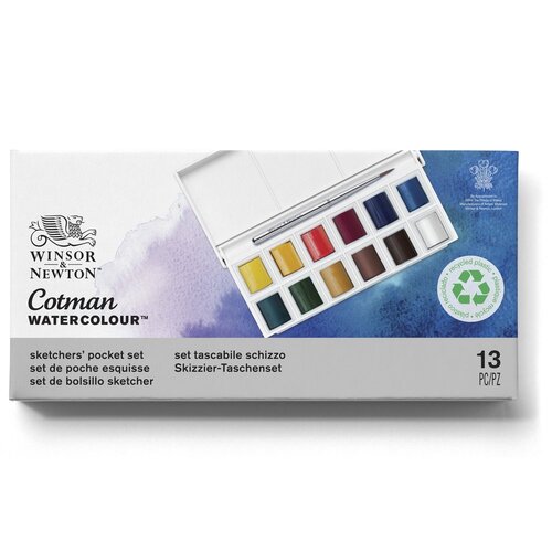 Cotman Winsor & Newton Cotman Aquarelverf Pocket Box 12 halve napjes + 1 penseel Cotman Winsor & Newton Cotman Aquarelverf Pocket Box 12 halve napjes + 1 penseel