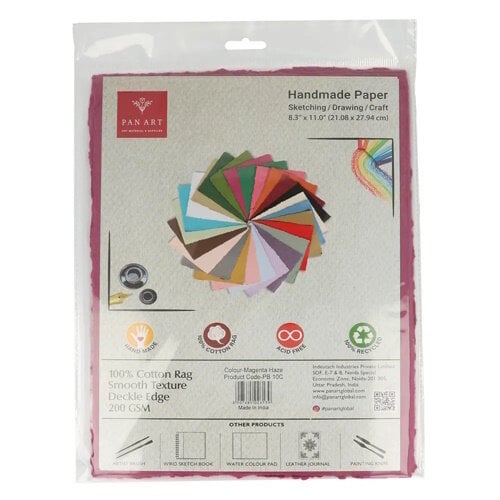 Pan Art Pan Art Magenta Deckle-edge papier egaal 100% katoen 22 x 28 cm 10 vel Pan Art Pan Art Magenta Deckle-edge papier egaal 100% katoen 22 x 28 cm 10 vel