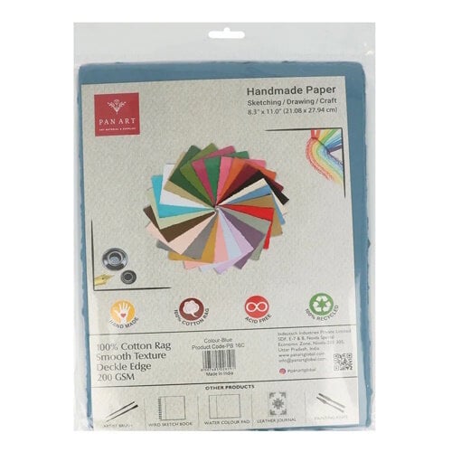 Pan Art Pan Art Blauw Deckle-edge papier egaal 100% katoen 22 x 28 cm 10 vel