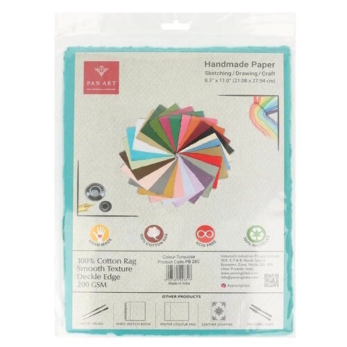 Pan Art Pan Art Turquoise Deckle-edge papier egaal 100% katoen 22 x 28 cm 10 vel Pan Art Pan Art Turquoise Deckle-edge papier egaal 100% katoen 22 x 28 cm 10 vel
