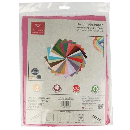 Pan Art Pan Art Donkerroze Deckle-edge papier egaal 100% katoen 22 x 28 cm 10 vel