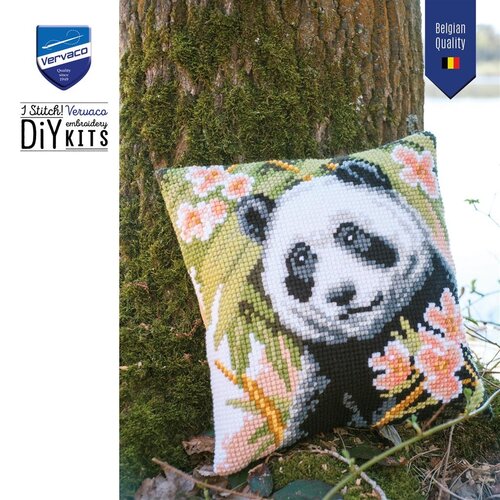 Vervaco Vervaco borduur kussen Panda met bloemen 40 x 40 cm