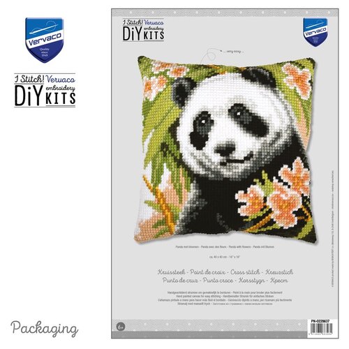 Vervaco Vervaco borduur kussen Panda met bloemen 40 x 40 cm