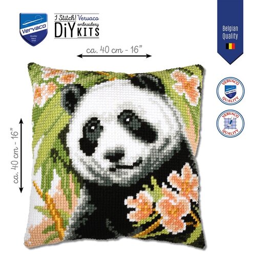 Vervaco Vervaco borduur kussen Panda met bloemen 40 x 40 cm