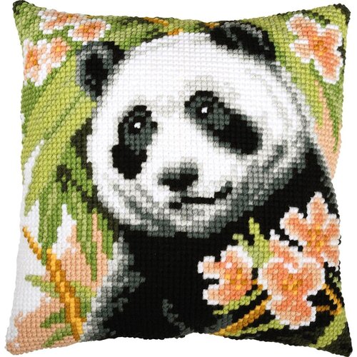 Vervaco Vervaco borduur kussen Panda met bloemen 40 x 40 cm