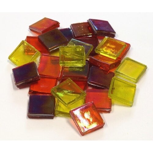 Mozaiek Glas Steentjes 15 x 15 mm Transparant Geel Rood ca. 100 stuks