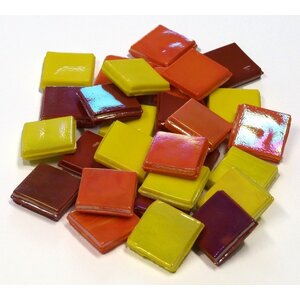Mozaiek Glas Steentjes 15 x 15 mm opaque geel rood ca. 100 stuks