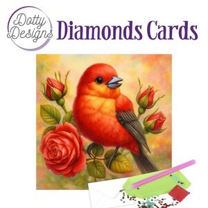 Dotty Designs   Diamond Painting Kaart  Scarlet Rose Songbird