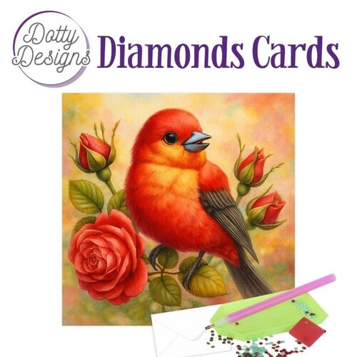 Dotty Designs   Diamond Painting Kaart  Scarlet Rose Songbird