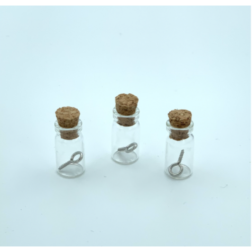 Hobby & Crafting Fun Mini glazen flessen met kurk- en schroefhanger 3 stuks ca. 11 x 22 mm