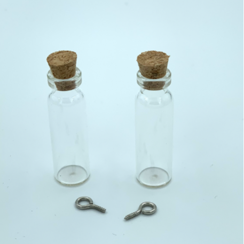Hobby & Crafting Fun Mini glazen flessen met kurk- en schroefhanger 2 stuks ca. 12 x 40 mm