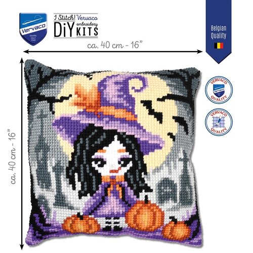 Vervaco Vervaco borduurpakket kussen Halloweengirl Vervaco Vervaco borduurpakket kussen Halloweengirl