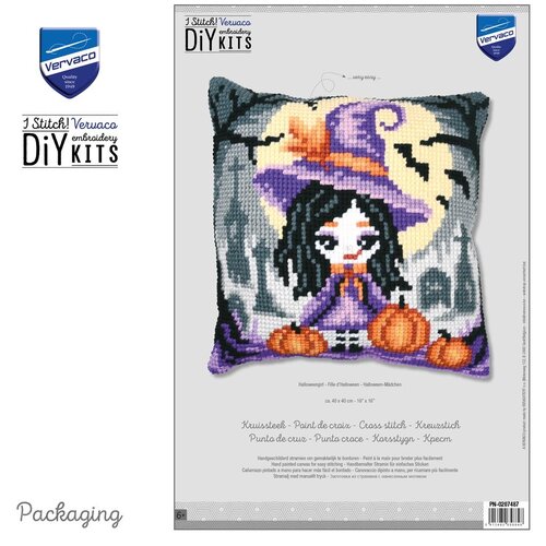 Vervaco Vervaco borduurpakket kussen Halloweengirl Vervaco Vervaco borduurpakket kussen Halloweengirl