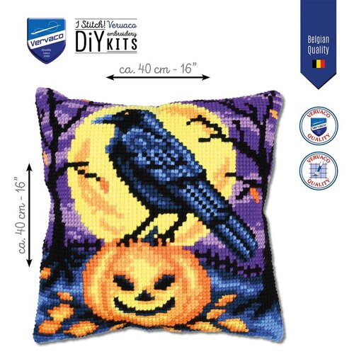 Vervaco Vervaco borduurpakket kussen Halloween kraai Vervaco Vervaco borduurpakket kussen Halloween kraai