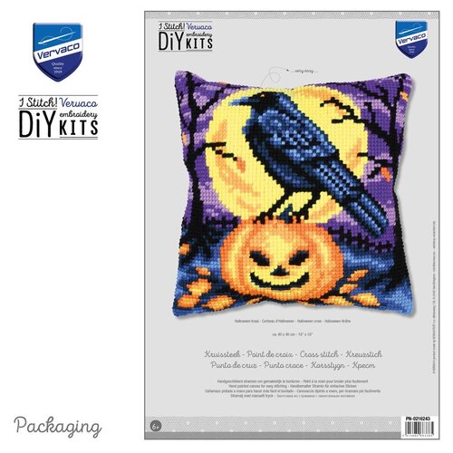 Vervaco Vervaco borduurpakket kussen Halloween kraai Vervaco Vervaco borduurpakket kussen Halloween kraai