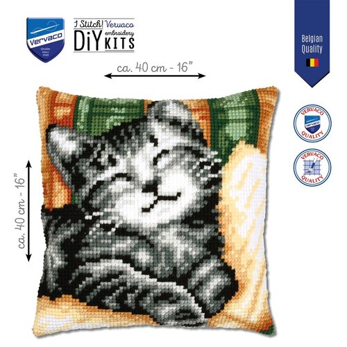 Vervaco Vervaco borduurpakket kussen Kat met boek 40 x 40 cm
