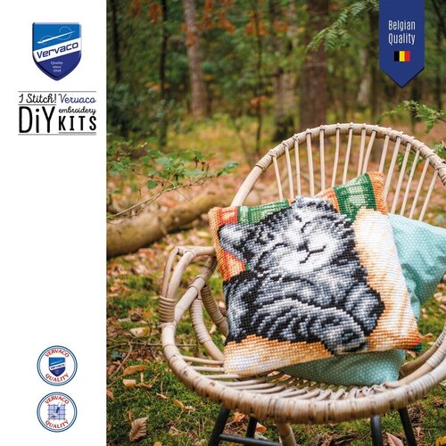 Vervaco Vervaco borduurpakket kussen Kat met boek 40 x 40 cm