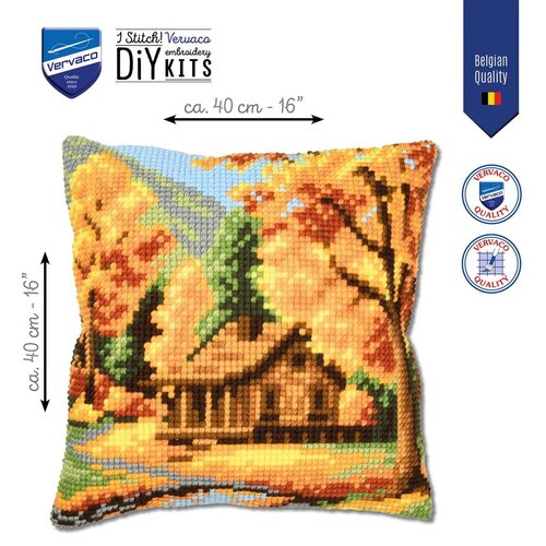 Vervaco Vervaco borduurpakket kussen Herfstlandschap 40 x 40 cm Vervaco Vervaco borduurpakket kussen Herfstlandschap 40 x 40 cm