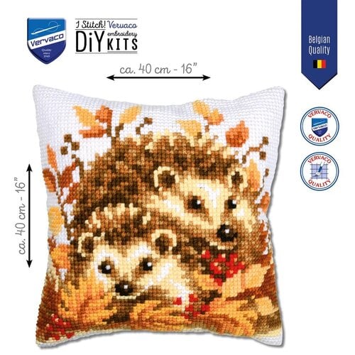 Vervaco Vervaco borduurpakket kussen Egeltjes in de herfst 40 x 40 cm Vervaco Vervaco borduurpakket kussen Egeltjes in de herfst 40 x 40 cm