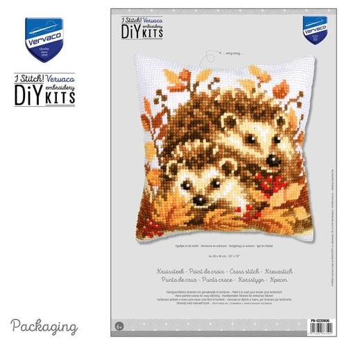 Vervaco Vervaco borduurpakket kussen Egeltjes in de herfst 40 x 40 cm Vervaco Vervaco borduurpakket kussen Egeltjes in de herfst 40 x 40 cm