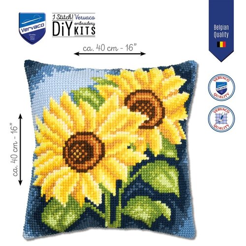 Vervaco Vervaco borduurpakket kussen Zonnebloemen 40 x 40 cm Vervaco Vervaco borduurpakket kussen Zonnebloemen 40 x 40 cm