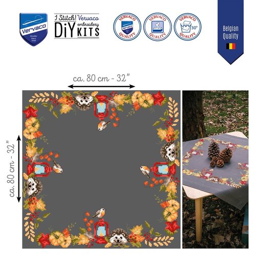 Vervaco Vervaco Tafelkleed Egel en Roodborstje 80 x 80 cm Vervaco Vervaco Tafelkleed Egel en Roodborstje 80 x 80 cm