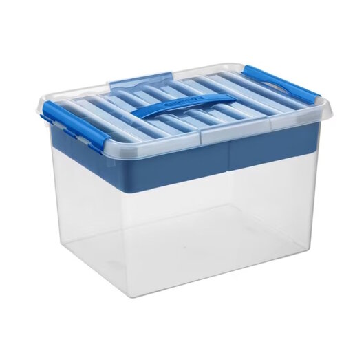 Kunststof Opbergbox Q-line 22L met bakje transparant blauw 40 x 30 x 26 cm Kunststof Opbergbox Q-line 22L met bakje transparant blauw 40 x 30 x 26 cm