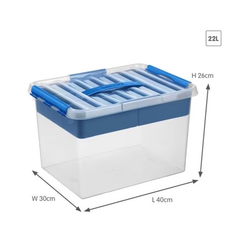Kunststof Opbergbox Q-line 22L met bakje transparant blauw 40 x 30 x 26 cm Kunststof Opbergbox Q-line 22L met bakje transparant blauw 40 x 30 x 26 cm