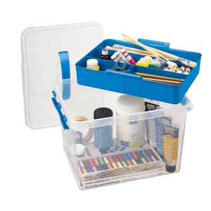 Kunststof Opbergbox Q-line 22L met bakje transparant blauw 40 x 30 x 26 cm Kunststof Opbergbox Q-line 22L met bakje transparant blauw 40 x 30 x 26 cm