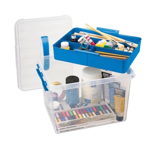 Kunststof Opbergbox Q-line 22L met bakje transparant blauw 40 x 30 x 26 cm Kunststof Opbergbox Q-line 22L met bakje transparant blauw 40 x 30 x 26 cm