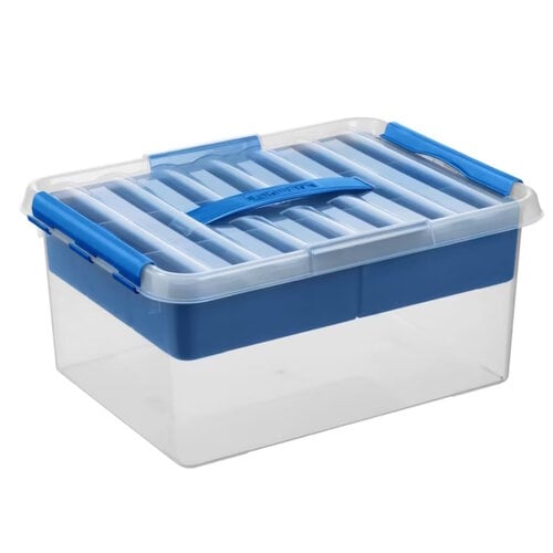 Kunststof Opbergbox Q-line 15L met bakje transparant blauw Kunststof Opbergbox Q-line 15L met bakje transparant blauw