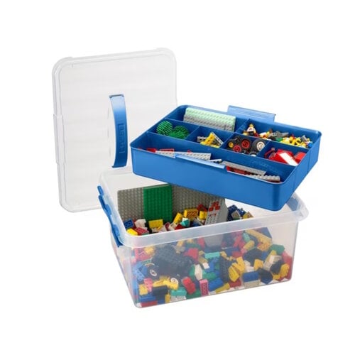 Kunststof Opbergbox Q-line 15L met bakje transparant blauw Kunststof Opbergbox Q-line 15L met bakje transparant blauw