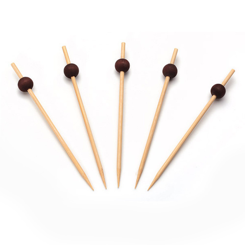 250st. Cocktailprikkers bamboe met zwarte bol 120mm