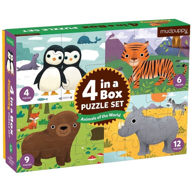 Mudpuppy 4-in-a-box Puzzel Animals of the World | Mudpuppy