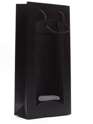Tasje 2-fles - Karton Zwart met venster