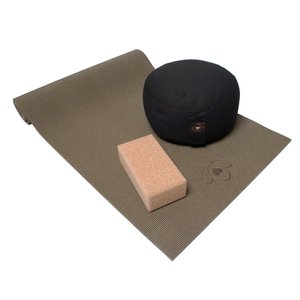 Lotus Starterspakket yogamat, meditatiekussen en blok - groen