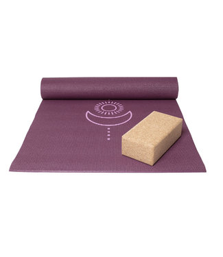 Lotus Basispakket yogamat en blok - balance donkerpaars