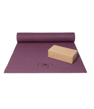 Lotus Basispakket yogamat en blok - donkerpaars